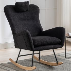 35.5 inch Rocking Chair with Pocket, Soft Teddy Fabric Rocking Chair for Nursery (Color: as Pic)