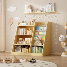Wooden Toy Storage Organizer Cabinet Kids Bookshelf Children Bookcase Toddler Baby Sling Book Rack Adjustable Shelf for Playroom Bedroom Nursery Hallw (Material: MDF, Color: Wood)