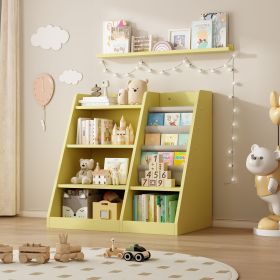 Wooden Toy Storage Organizer Cabinet Kids Bookshelf Children Bookcase Toddler Baby Sling Book Rack Adjustable Shelf for Playroom Bedroom Nursery Hallw (Material: MDF, Color: Yellow)