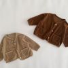 Baby Solid Color Single Breasted Design Corduroy Fabric Coat With Pockets