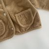 Baby Solid Color Single Breasted Design Corduroy Fabric Coat With Pockets