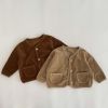Baby Solid Color Single Breasted Design Corduroy Fabric Coat With Pockets