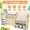 Kids Bookshelf Toy Storage Organizer with 17 Bins and 5 Bookshelves, Multi-functional Nursery Organizer Kids Furniture Set Toy Storage Cabinet Unit wi