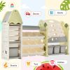 Kids Bookshelf Toy Storage Organizer with 17 Bins and 5 Bookshelves, Multi-functional Nursery Organizer Kids Furniture Set Toy Storage Cabinet Unit wi